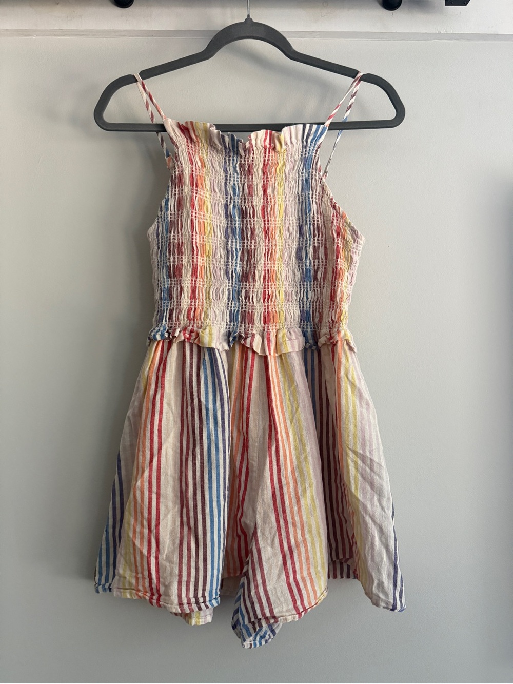 ASOS DESIGN Rainbow Stripe Smocked Linen Blend Romper - Picture 1 of 5